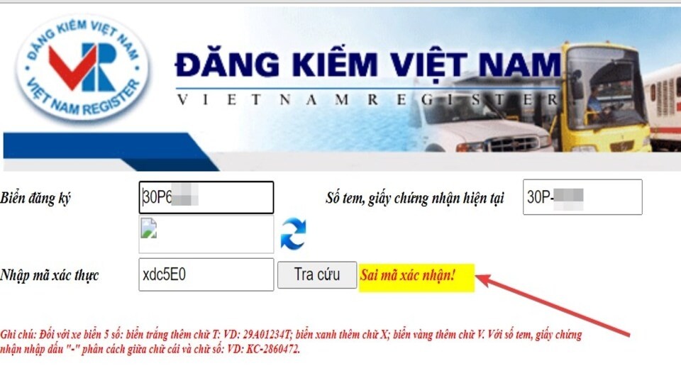 Giao diện website Cục Đăng kiểm Việt Nam, nơi người dùng có thể tra cứu thông tin biển số xe online