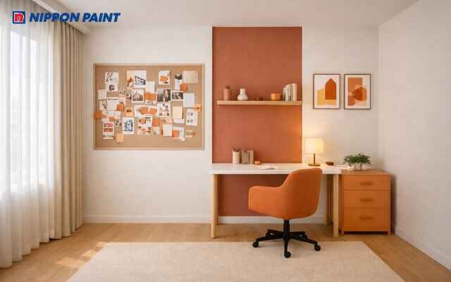 Sự kết hợp giữa đỏ và cam làm điểm nhấn giúp khơi dậy nguồn cảm hứng mạnh mẽ