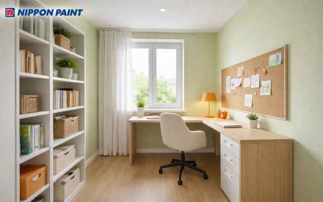 Gam xanh lá mạ giúp đôi mắt dễ chịu và tăng cường khả năng tập trung cho góc học tập của Mậu Tý 2008