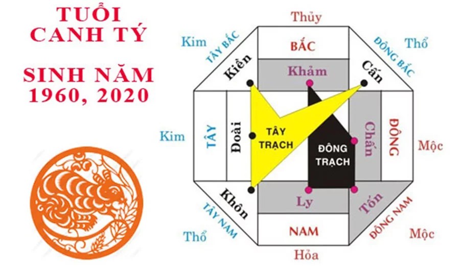Sơ đồ hướng phong thủy tuổi Canh Tý 1960