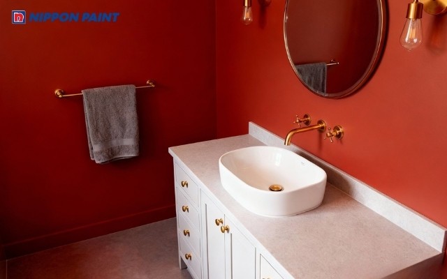 Phối màu sơn phòng tắm đỏ đất, cam đất hợp phong thủy người mệnh Thổ